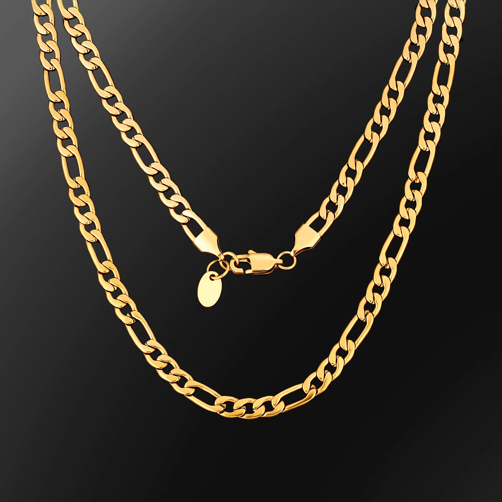 Wholesale Fashion Jewelry 3mm 5mm 18K Gold Plated Link Stainless Steel Figaro Rope Cuban Chain Necklace Mens Chains