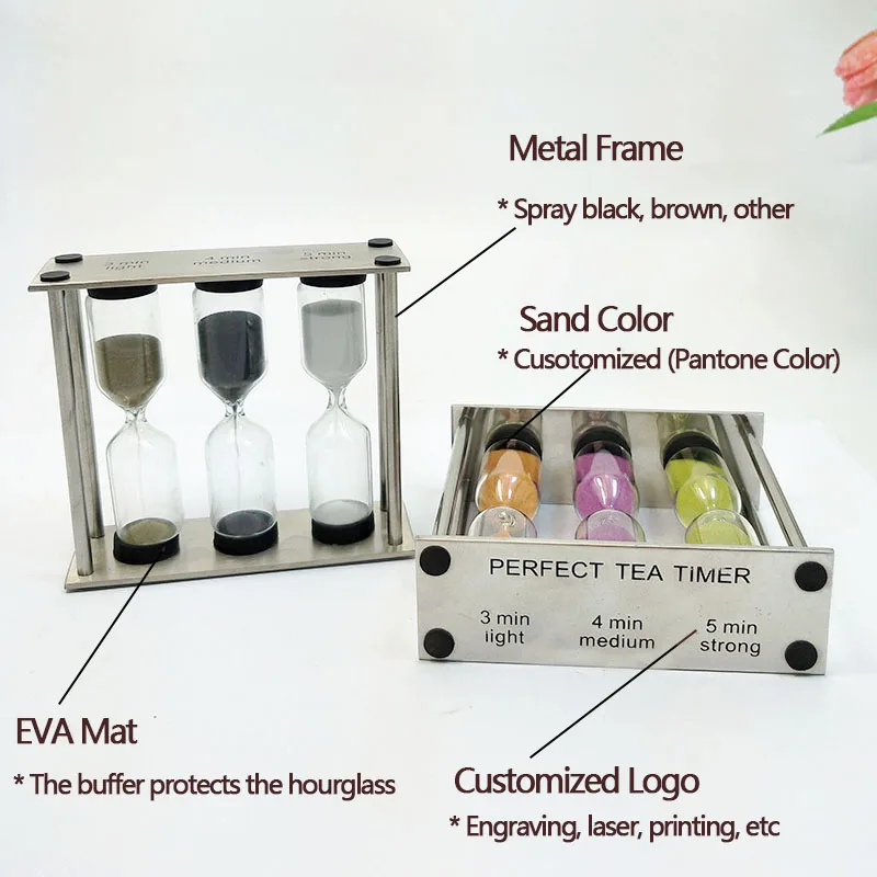 XINBAOHONG Traditional Design Metal Frame Tea Hourglass 3 4 5 Minute Wholesale Gift Item