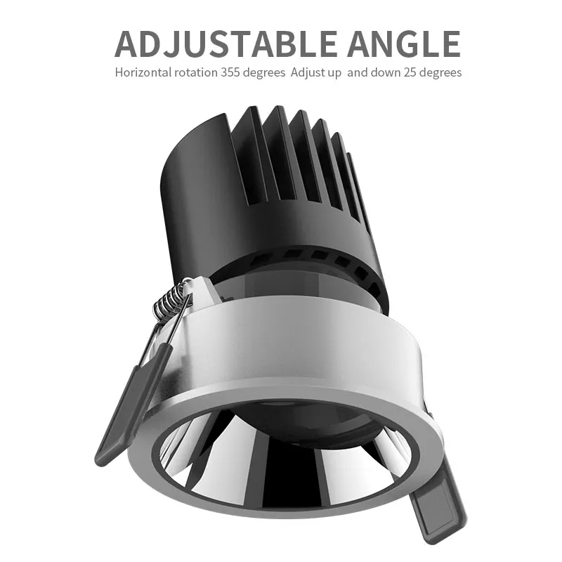 12W Anti Glare Cut Out 75mm Adjustable Angle LED Recessed Downlight Ceiling Light