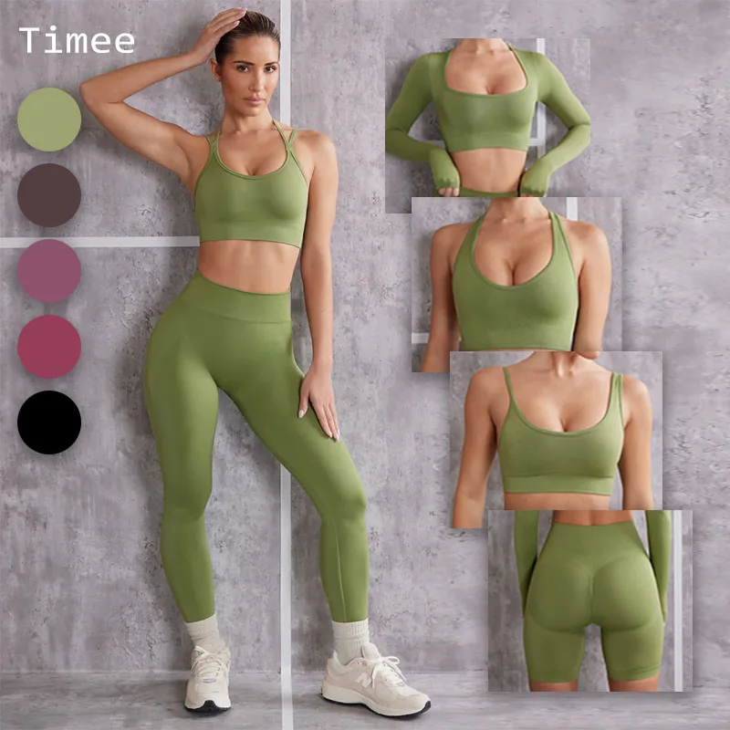 2023 бесшовная одежда для йоги, женская спортивная одежда с длинным рукавом для бега и фитнеса, леггинсы, бесшовные комплекты для йоги