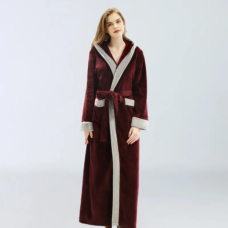 High Quality Bathrobe Pajamas Winter Thicken Flannel Bath Robe Long Plus Size Lovers Couples Night Dressing Gown Nightgown