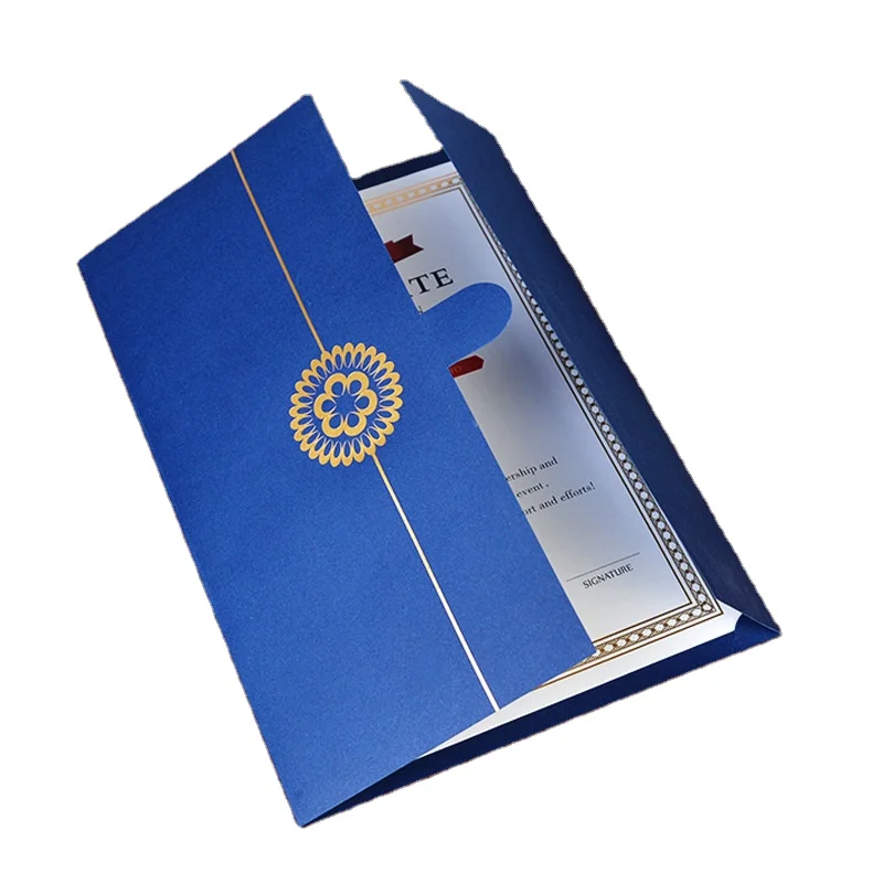 Wholesale Custom Luxury A4 Size Black 3 Folded PU Leather Certificate Holder