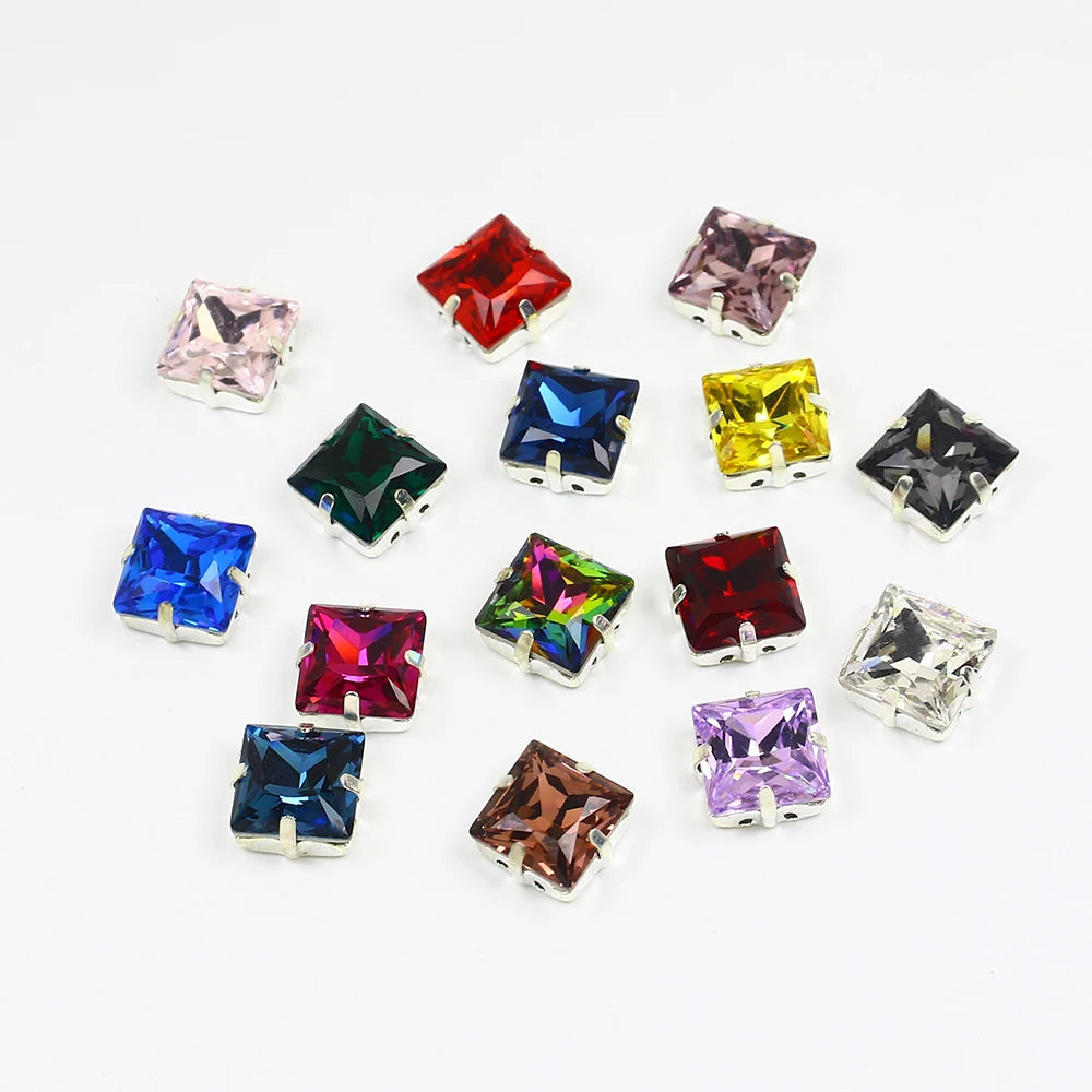 DZ-3009 Square Shape Fancy Stone Point Back Crystal Stone Mix Color Glass Rhinestone  For Jewelry Accessories