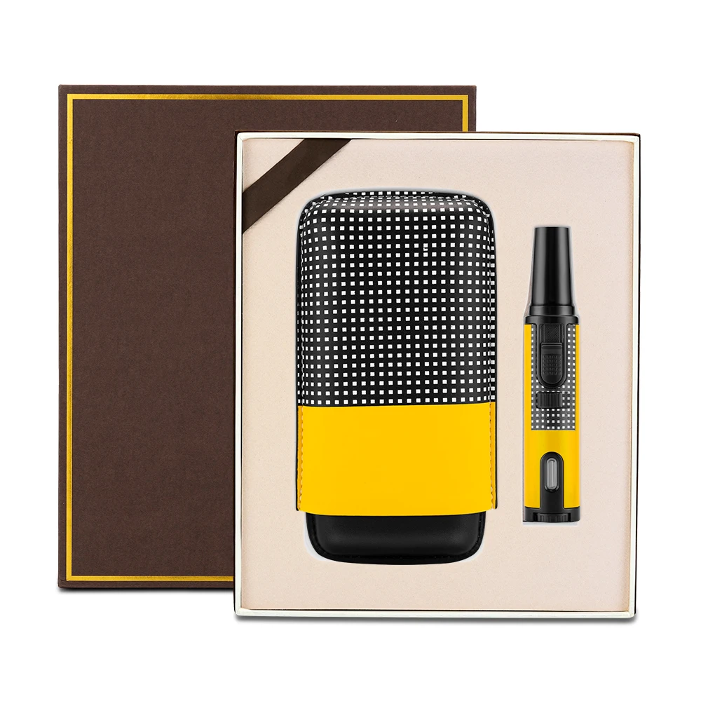 CIGARLOONG Vintage Luxury Cigar Case Elegant Patterns Stable Flame Lighter Set 2 in 1 cigar gift set