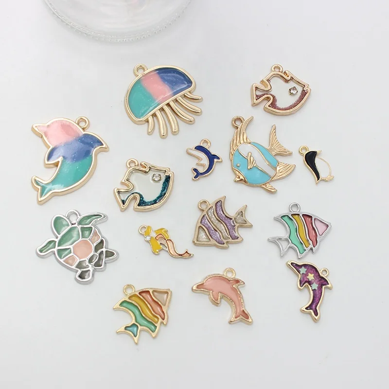 Enamel Marine Life Dolphins jellyfish turtles tropical fish Charm Pendant For Jewelry Making DIY Earring Findings Accessories