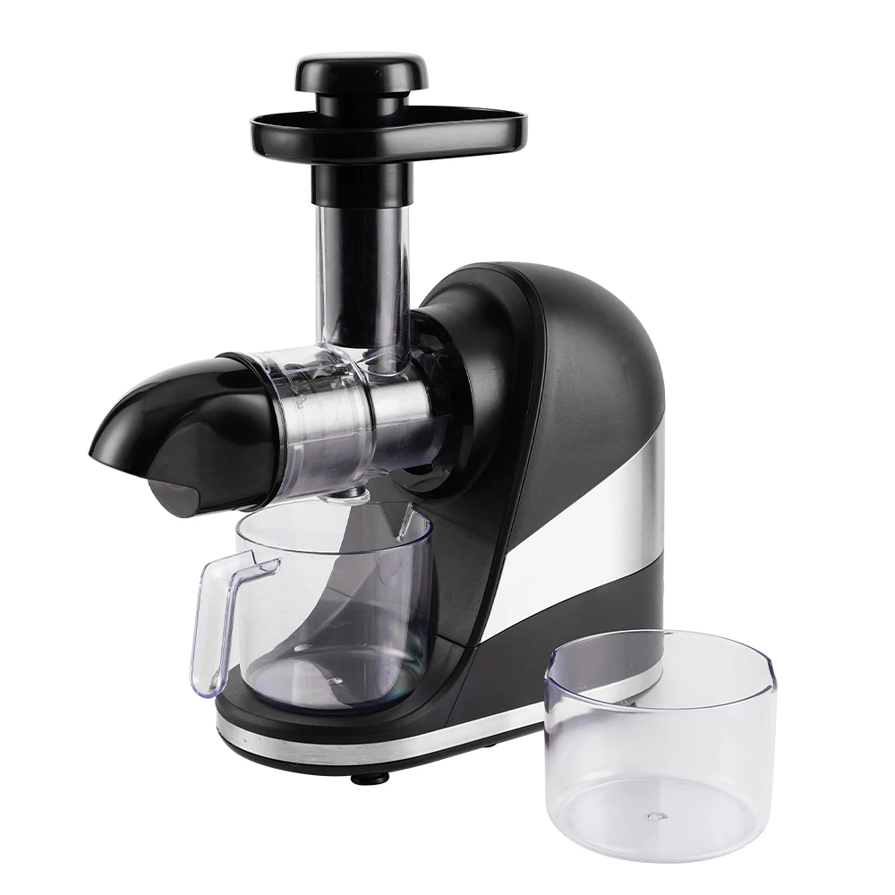 Low speed cold press juice extractor with 80rpm DC motor 150W Black color horizontal type juicer