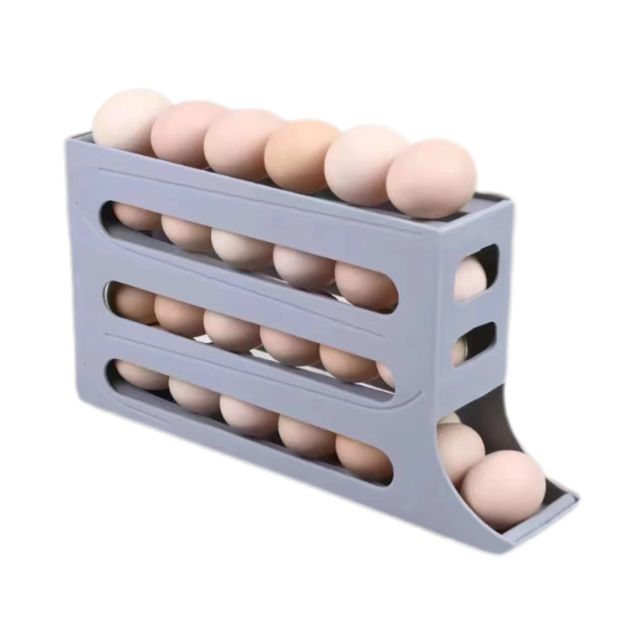 4 Tiers Egg Holder for Fridge Organizers and Storage Auto Rolling 30 Egg Carrier Crisper Space Saving Kitchen Eggs Dispenser