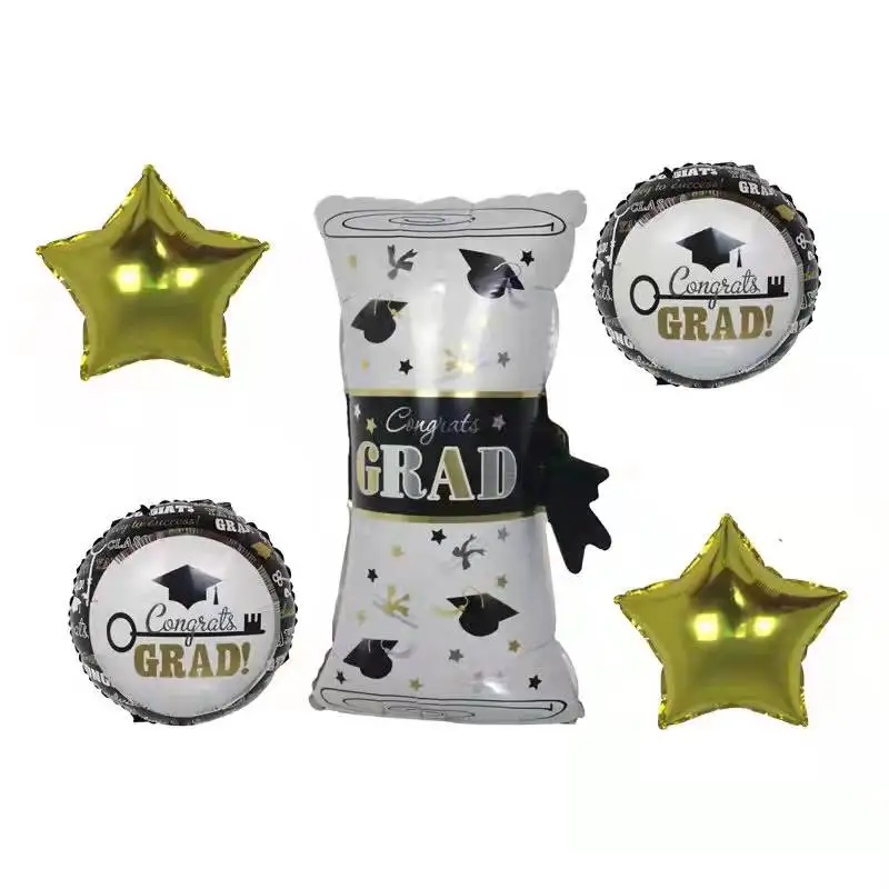 5 Pack Aluminum Graduation Suit Balloons 41 Inch Grad Grad Clothes Round Stars Holiday Supplies Welcome Party Decorations
