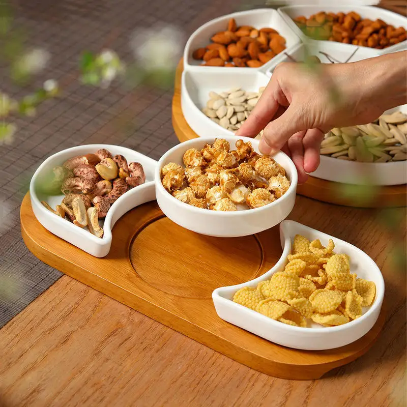 Custom Logo Solid Color Ceramic Fruit Plate Snack Household Split Melon Seeds Nut Platter Candy Plate