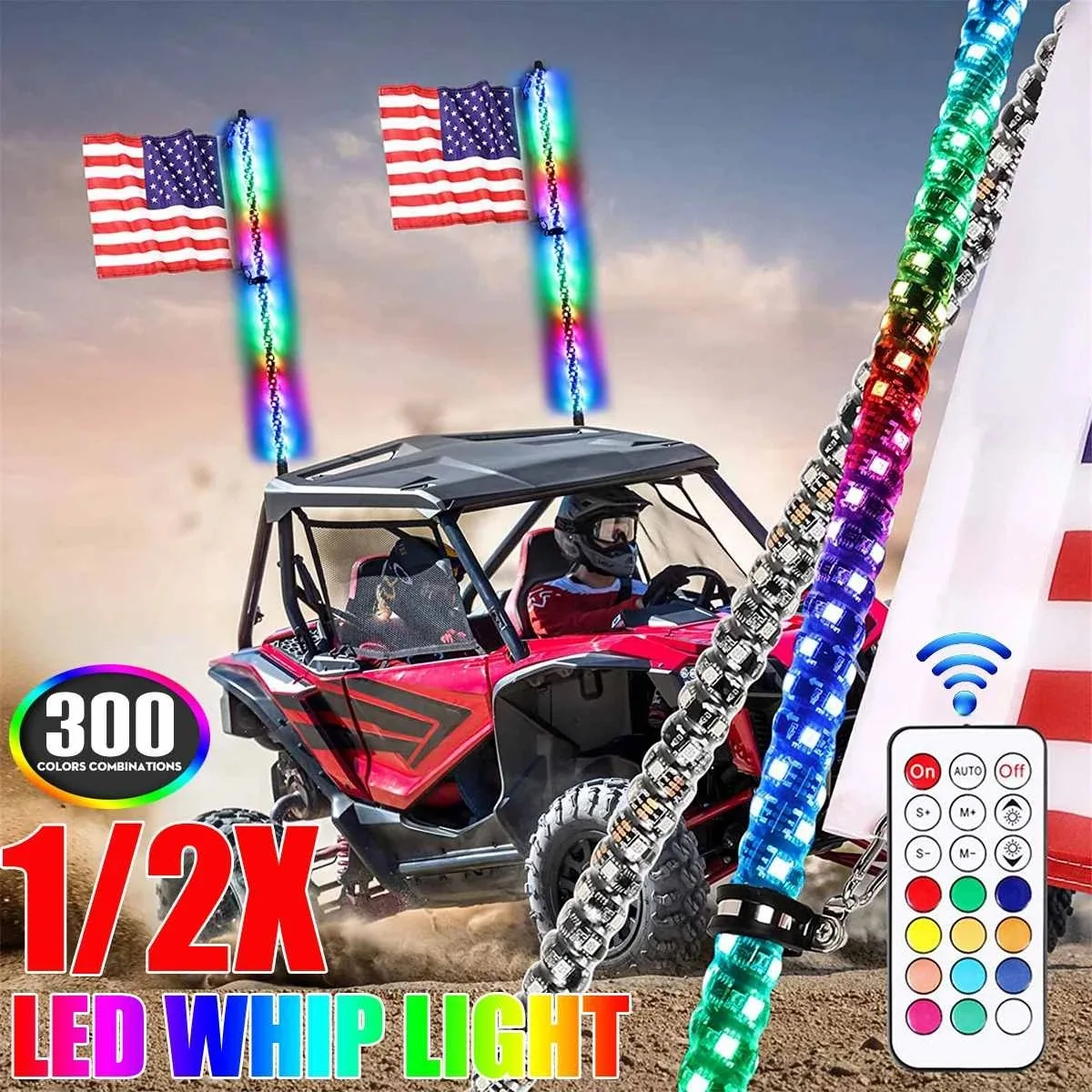 Safety RGB Flagpole Light Waterproof Led Antenna Lights Spiral Thick Led Whip with Remote Control APP