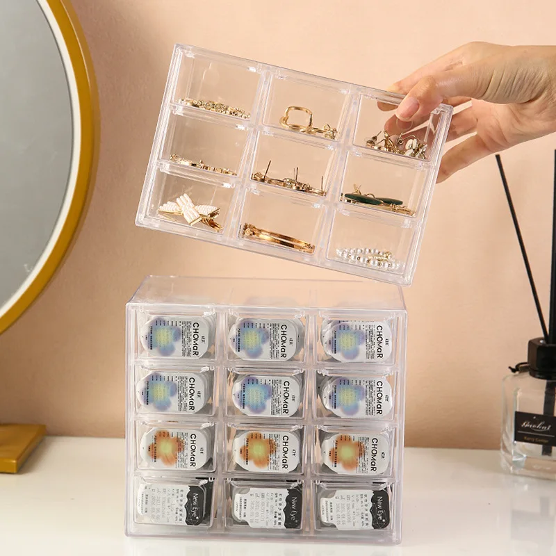 Acrylic 12-square Grid Storage Box Contact Lenses Storage Box Dustproof Nine-square Grid Desktop Jewelry  Box Multi-functional