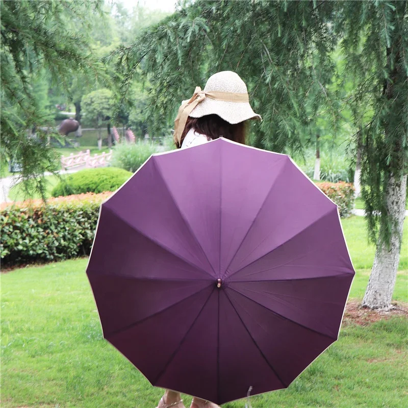 RST high quality auto open white fiberglass carbon umbrella straight promotional 12 ribs long umbrellas with logo prints