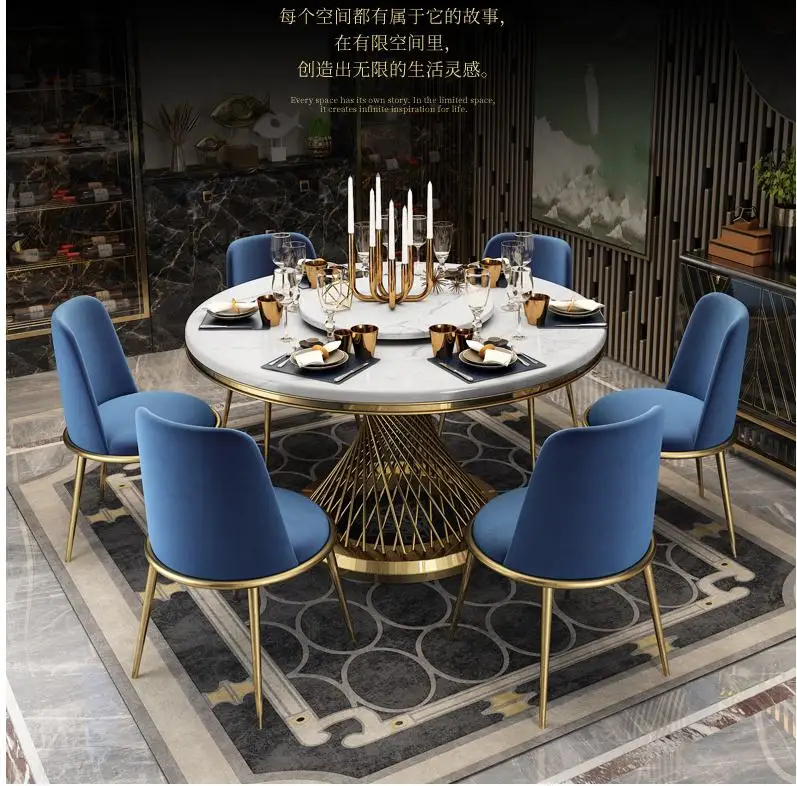 2020 top luxury soft parcel  hotel restaurant Round marble Dining table with turntable