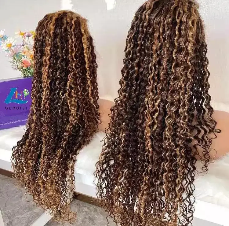 New fashion virgin Brazilian piano color human hair lace front wigs vendor, kinky curl transparent hd lace frontal wigs