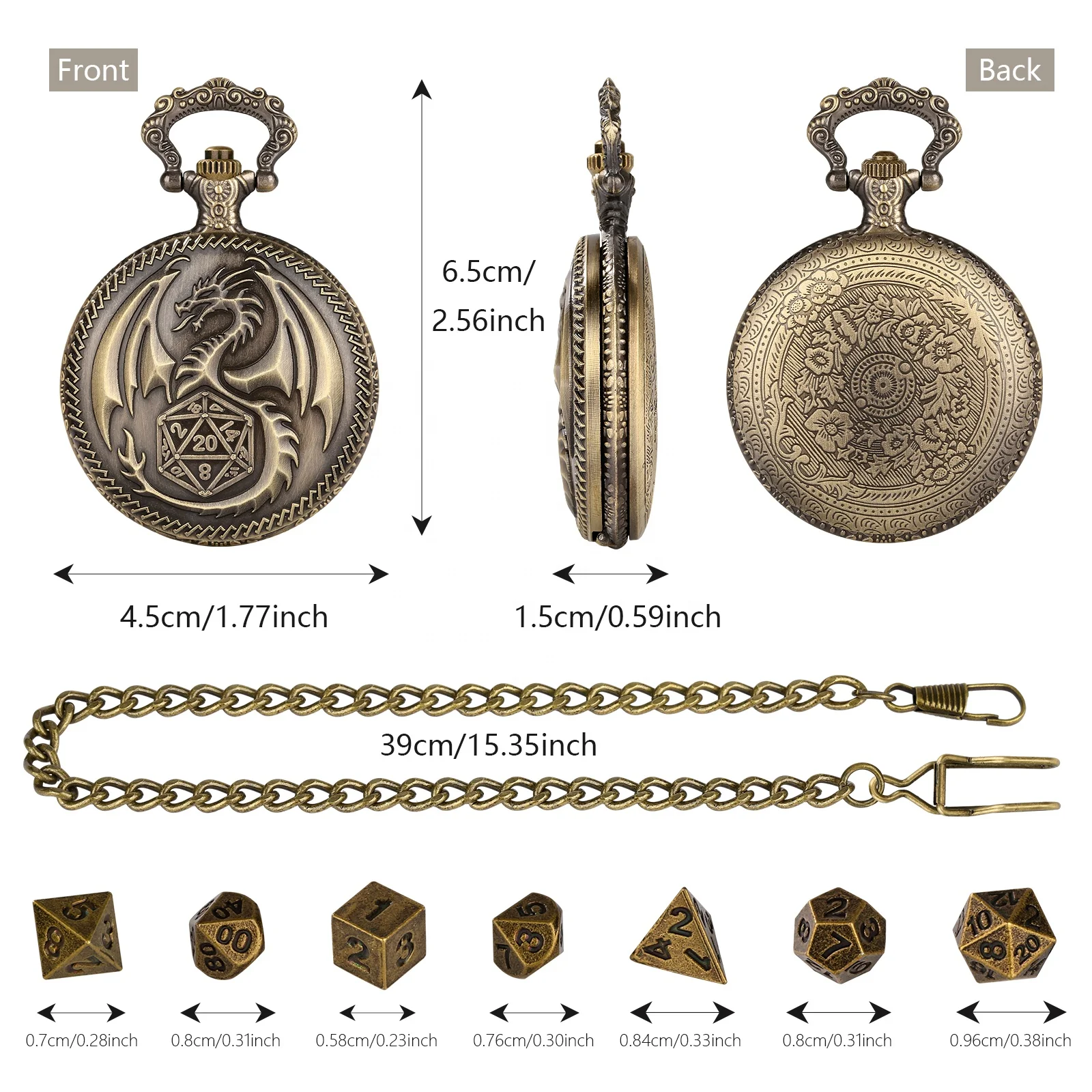 DND Dice Storage Case Pendant Gold Antique Old Pocket Watch for DND Player