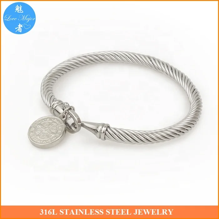 Saint Charm Replace-able Cable Cuff Bangle Fashion Stainless Steel Jewelry Bangle For Women and Men Gift