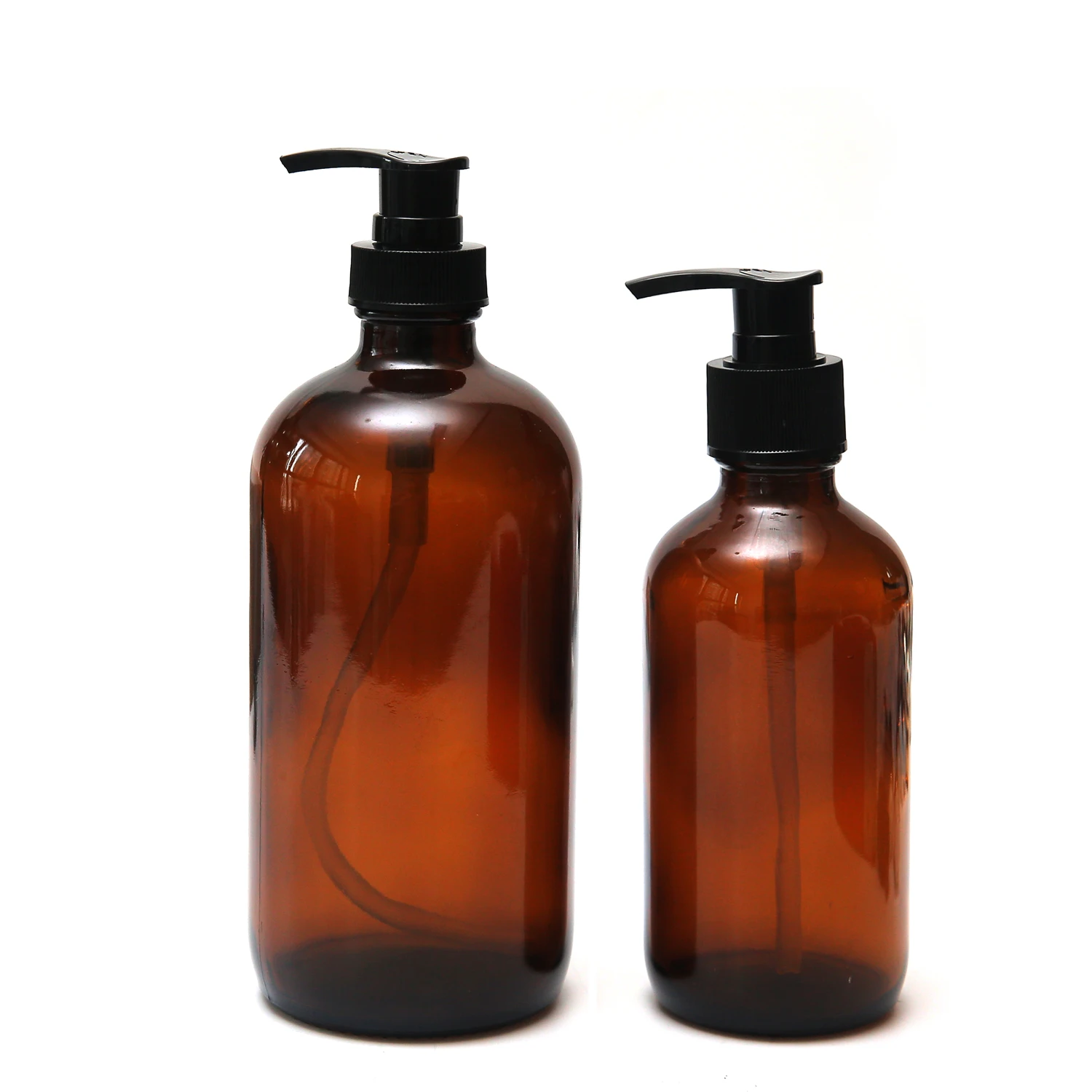 custom design 8oz 16oz amber glass boston bottle 250ml 500ml glass soap dispenser with pump