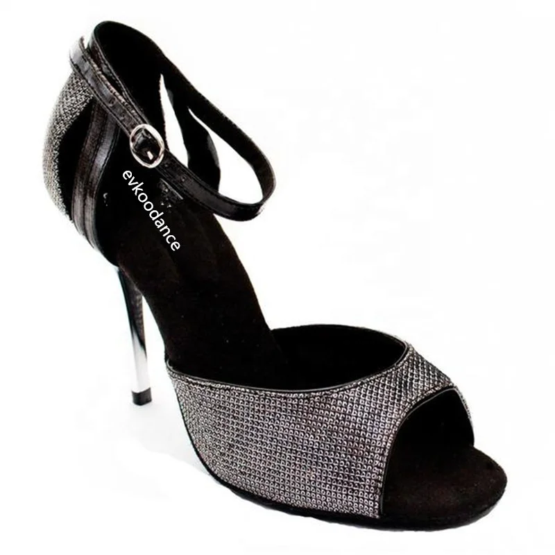 Zapatos De Baile Latino Mujer из искусственной кожи черного цвета с блестками для латинских Сальса Каблук 8 5 см обувь бальных танцев Новое поступление туфли