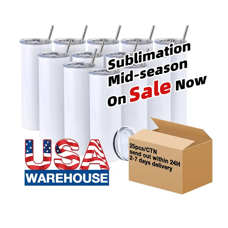 US warehouse ailin hot and cold  water bottle 20 oz skinny sublimation blanks double wall coffee cup straw lids slider tumblers