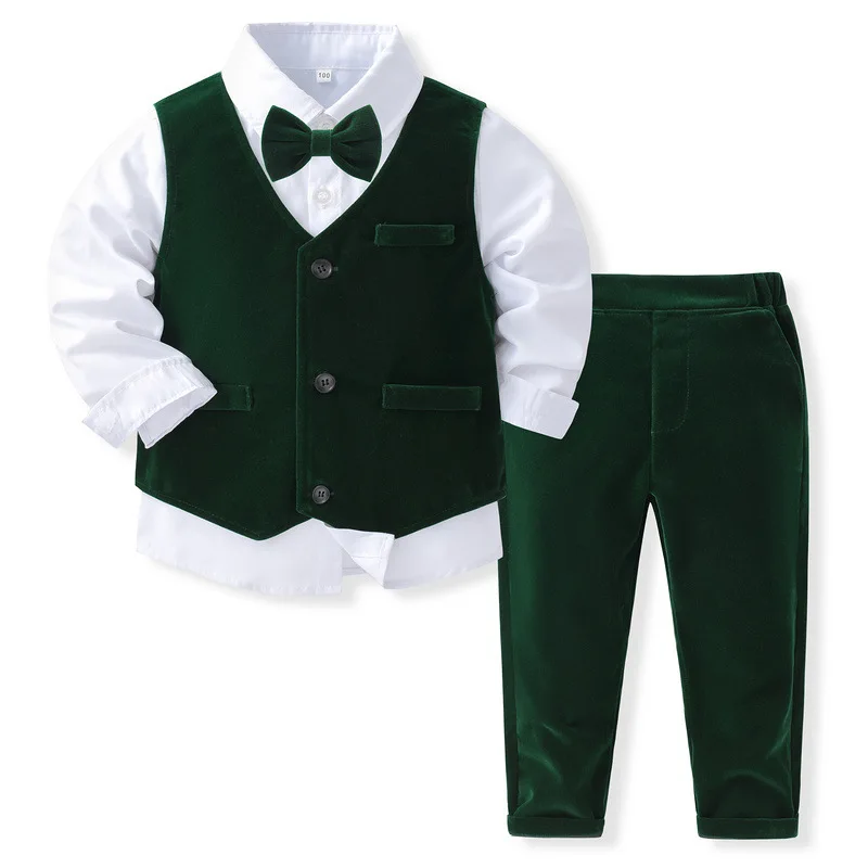 2023 new year Christmas boys clothes set children gentleman shirt vest trousers 3pcs party wear suit winter