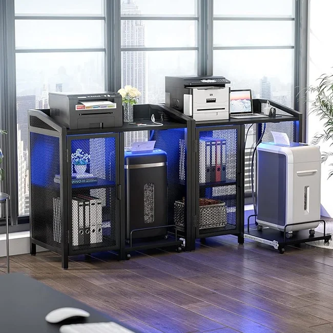 Adjustable Storage Shelves Home Office Furniture Printer Stand with Sockets Large Deskside Printer Table for Kitchen Use