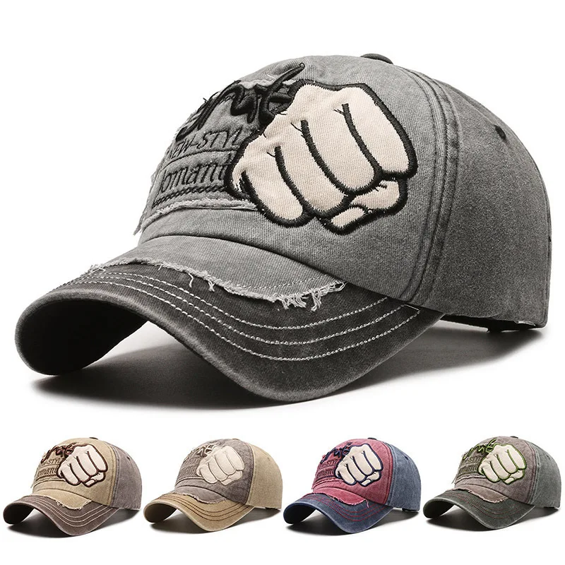 Hot Selling Denim Baseball Hat Men Trendy Women  Korean Style Washed Old Hole Letter Torn Duckbill Cap Spring and Summer Sun Hat