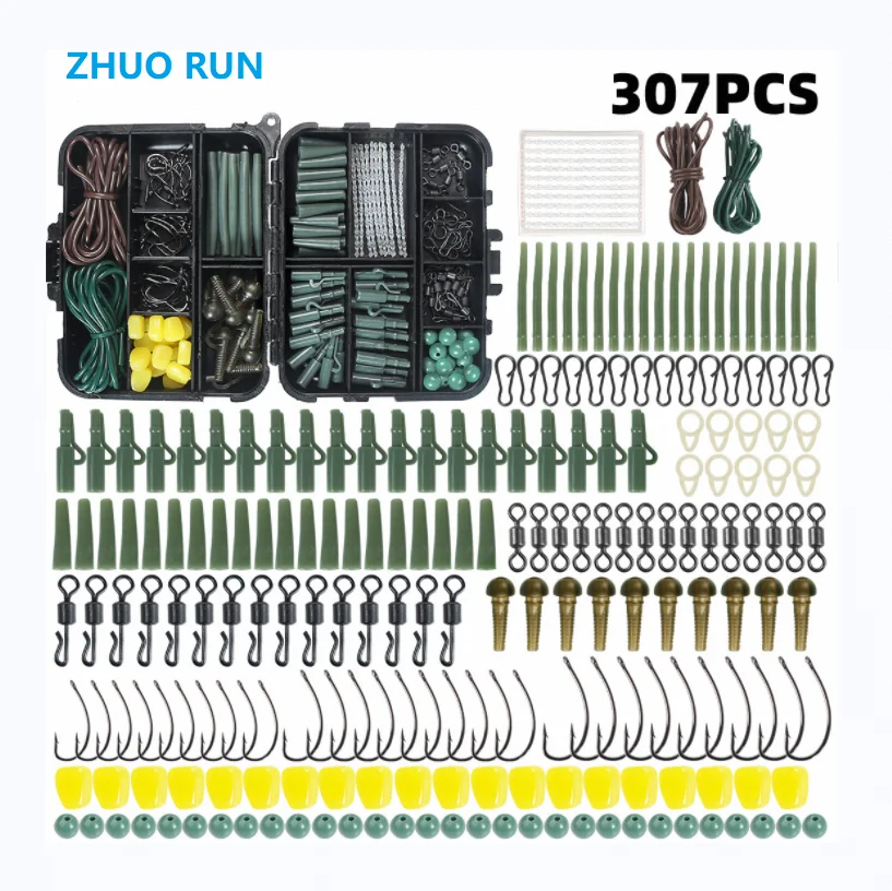 ZHUO RUN 307pcs 167g European-style Carp Fishing Tackle Fishing Snap Swivel Lead Sinker Fishing Accessories Kit