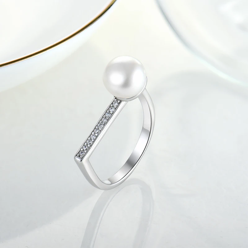 Customized Luxury Engagement Wedding Rings Fine Jewelry Gift Wholesale Rhodium Plated 925 Sterling Silver OEM Unique Pearl Ring
