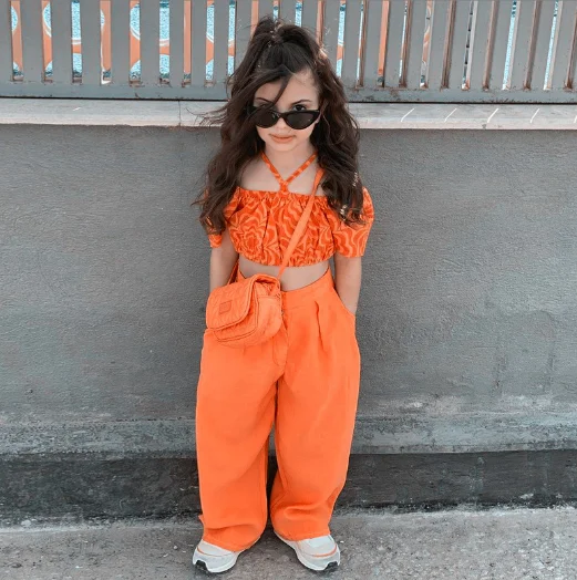 Girls Sets Summer Girls Clothes Pants Outfit Kids One shoulder Tracksuit Suit Summer Wholesale Children  Girl Clothing Set