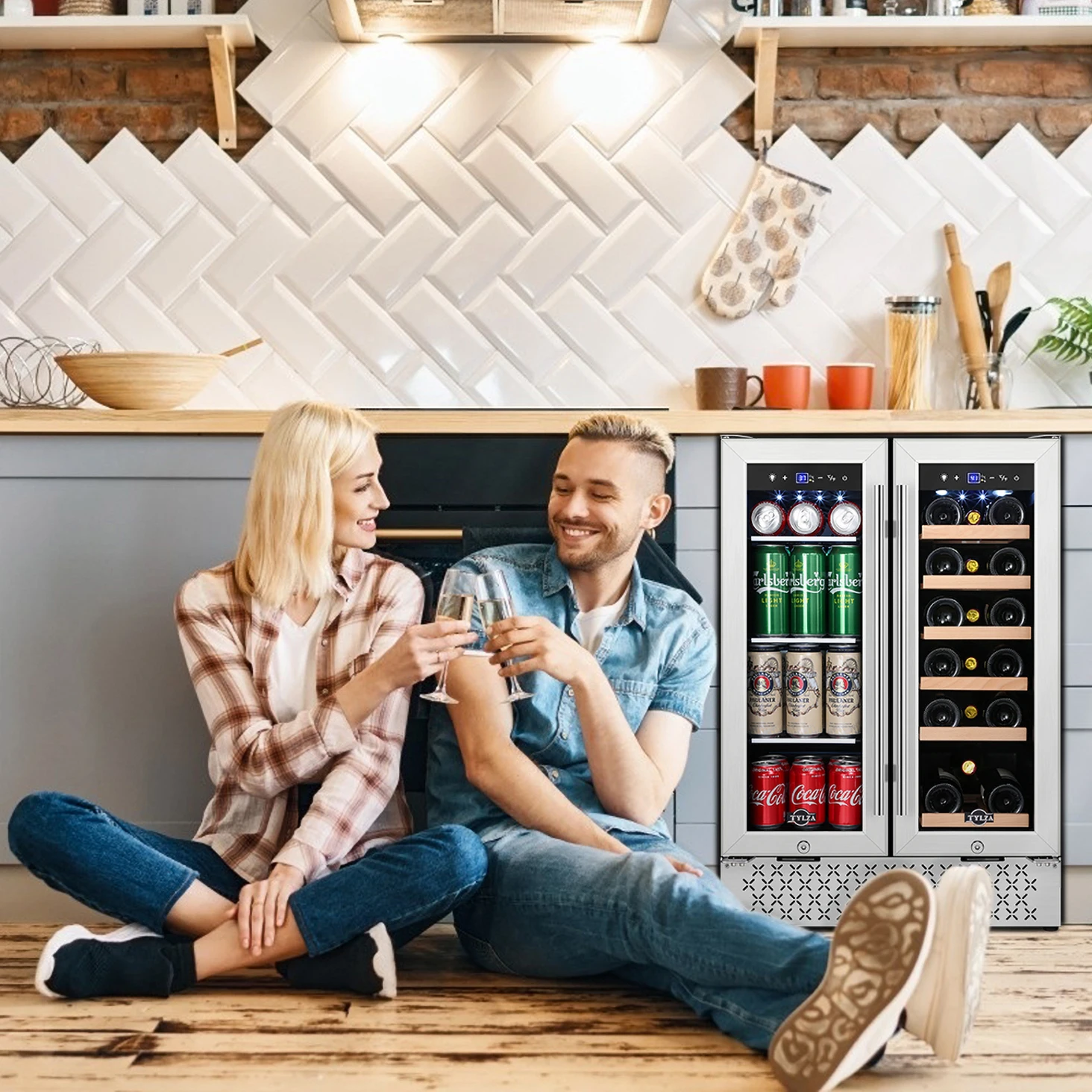 Compressor System LED Light Under the Counter Beverage Fridge Dual Temperature Zone Display Cooler