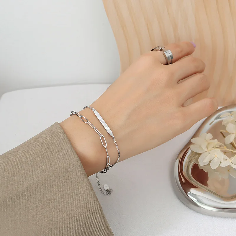 New Long English letter Bracelet engraved double-layer stainless steel bracelet titanium steel 18K gold jewelry set wholesale