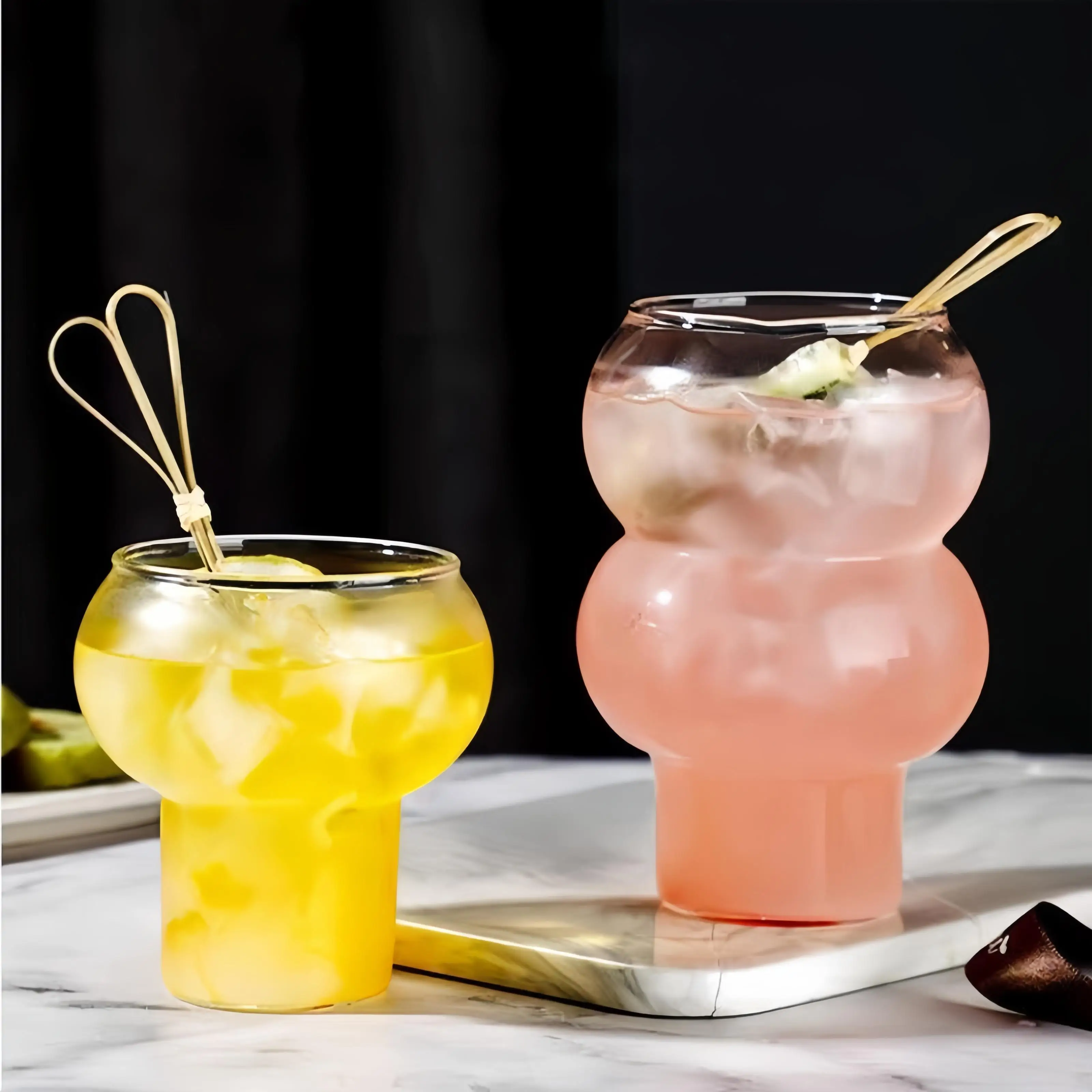 New customisable high borosilicate glass fruit tea cups gourd shape ice-cream cups glass water cup