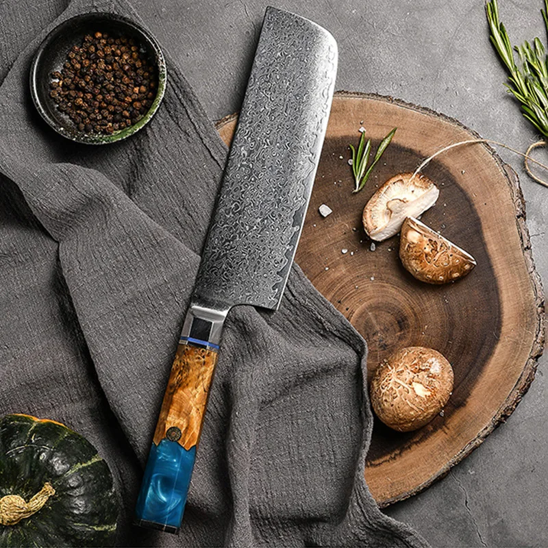 VG10 67layers Japanese Kitchen Knives set Damascus Knife Set Blue Resin Handle Damascus Steel Knife set