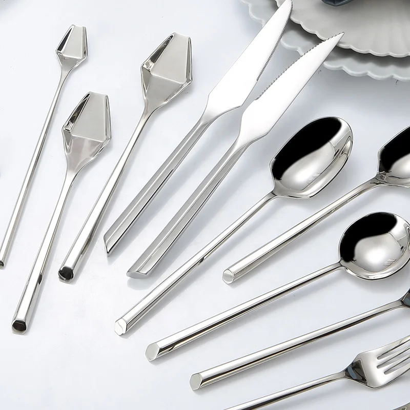 High quality Luxury unique stainless steel 18/10 silver cutlery set for wedding