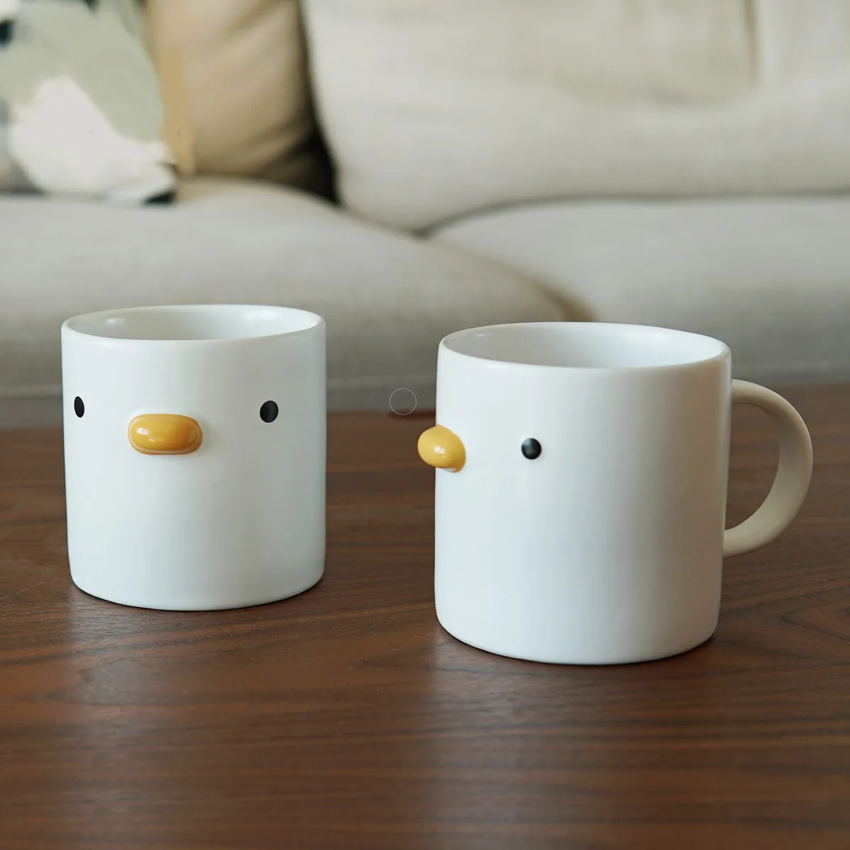 Custom Logo Cute Yellow Duck Mug Handmade Glaze Ceramic Breakfast Cup Large Oatmeal Breakfast Mug