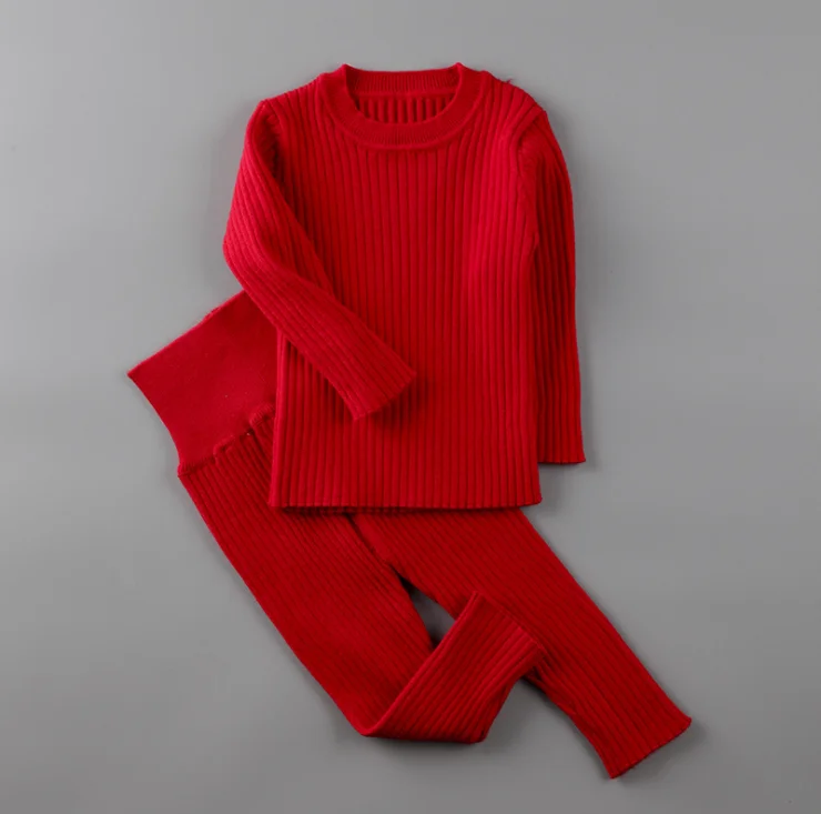 Organic cotton knitting infants Baby  Home wear Outfit Long Sleeve Top High waist Pants Set for boy girls.