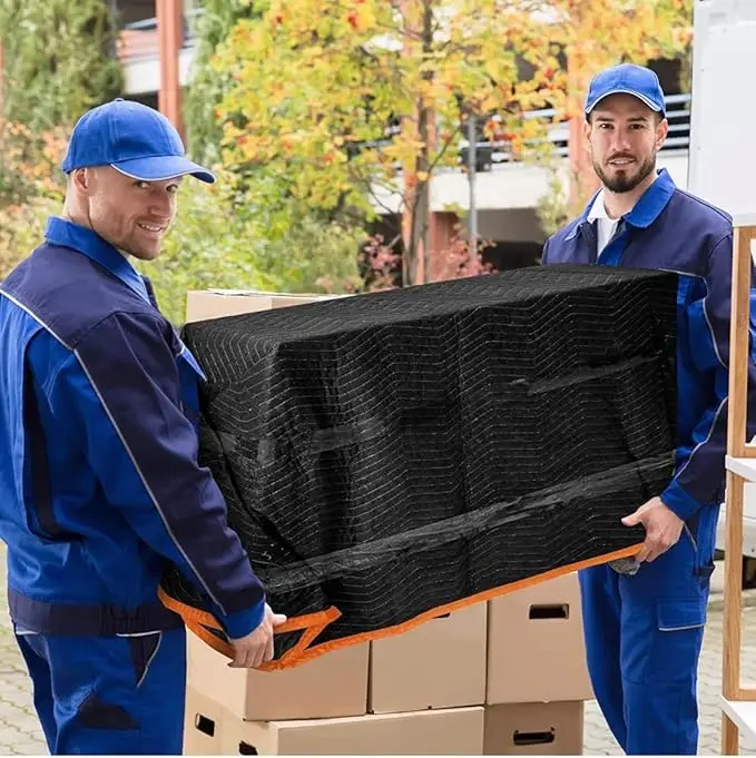 Heavy-duty quilted moving blankets, 1 pack, for furniture wrapping & protection.