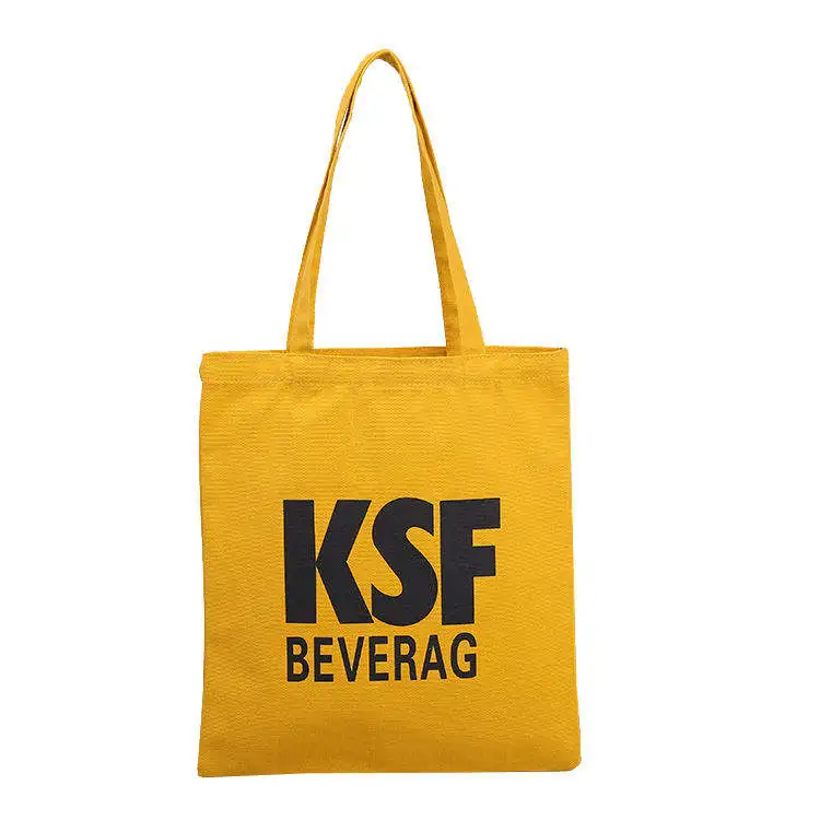 Eco-friendly custom logo print reusable yellow shopping canvas bag organic cotton tote bag small tote bag