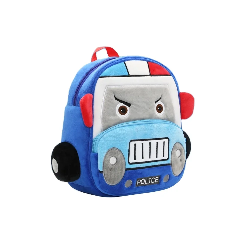Cartoon Car Plush Backpacks 3d Bus Police Truck Mini Kids School Bag For Kindergarten Girls Boys Plush Backpack