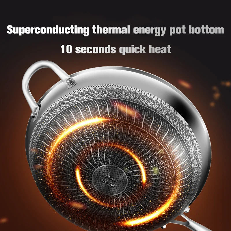 Hot Selling Double-sided honeycomb 316 Stainless Steel Frying Pan triple-layer Steel Uncoated Non-stick wok