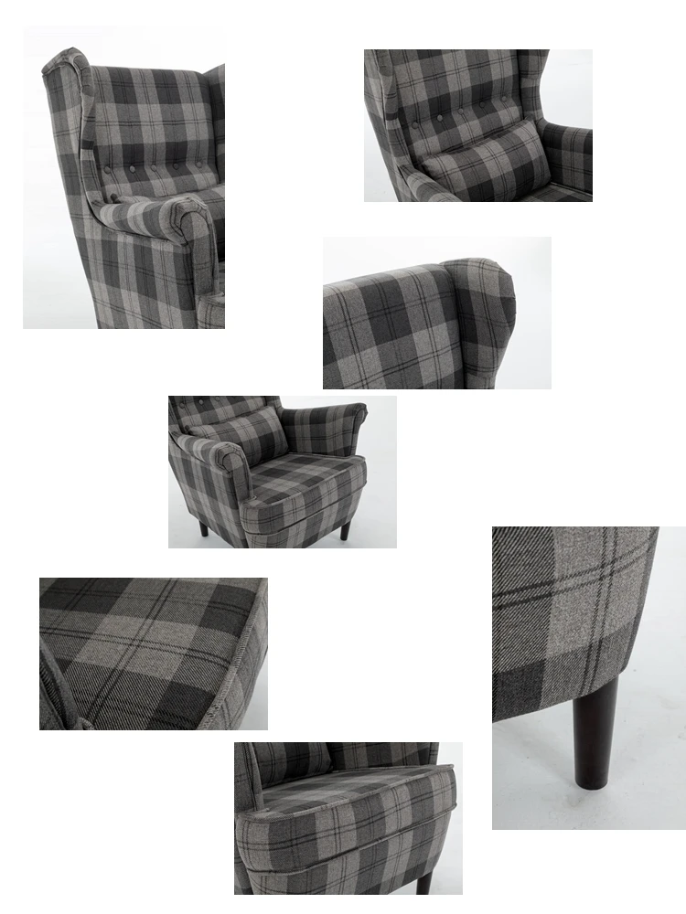 Быстрая доставка, французское стильное современное клетчатое кресло с высокой спинкой, Роскошное кресло с крыльями для гостиной