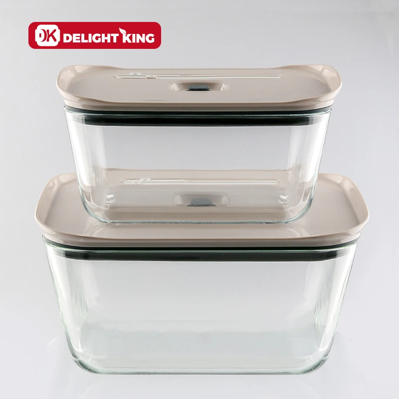 Vacuumed glass food container with vacuum rod for keeping food fresh glass food containers set