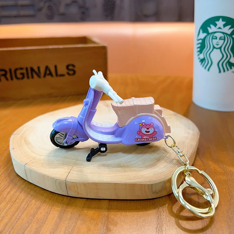Wholesale Kawaii Cute Cartoon Motorcycle Key Chain Holder Accessories Metal Mini Electric Bicycle KeyChain