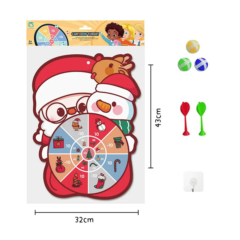 New Arrival Kids Christmas Indoor Dart Board Game Set With Stick Balls Sport Game Toys Santa Claus Single Target For Kid