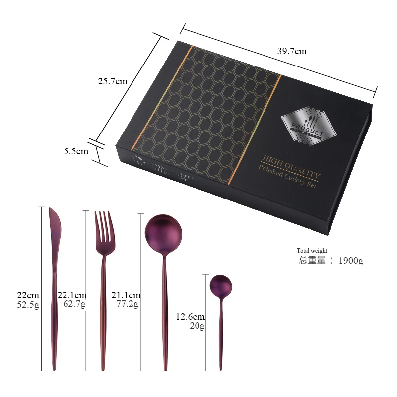 Christmas Flatware Stainless Steel 304 Wedding Bulk Matte Silverware Metal Spoon and Fork Knife Set Rose Gold Cutlery