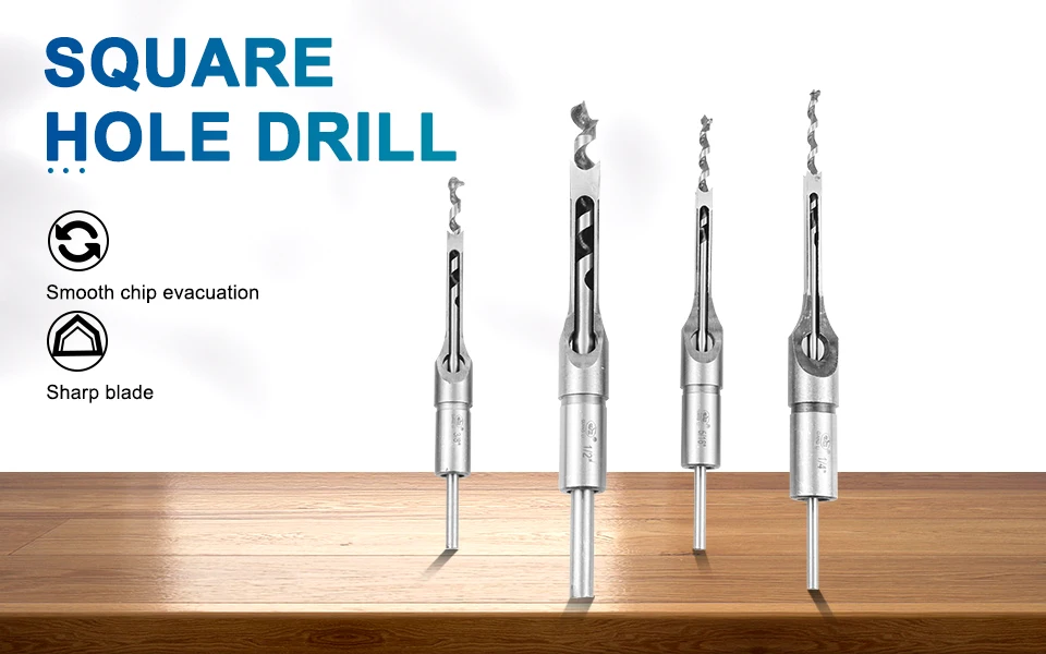 NINDEJIN 4pcs High Speed Steel Woodworking Auger Square Hole Mortising Chisel Tools Wood Carving Drill bits