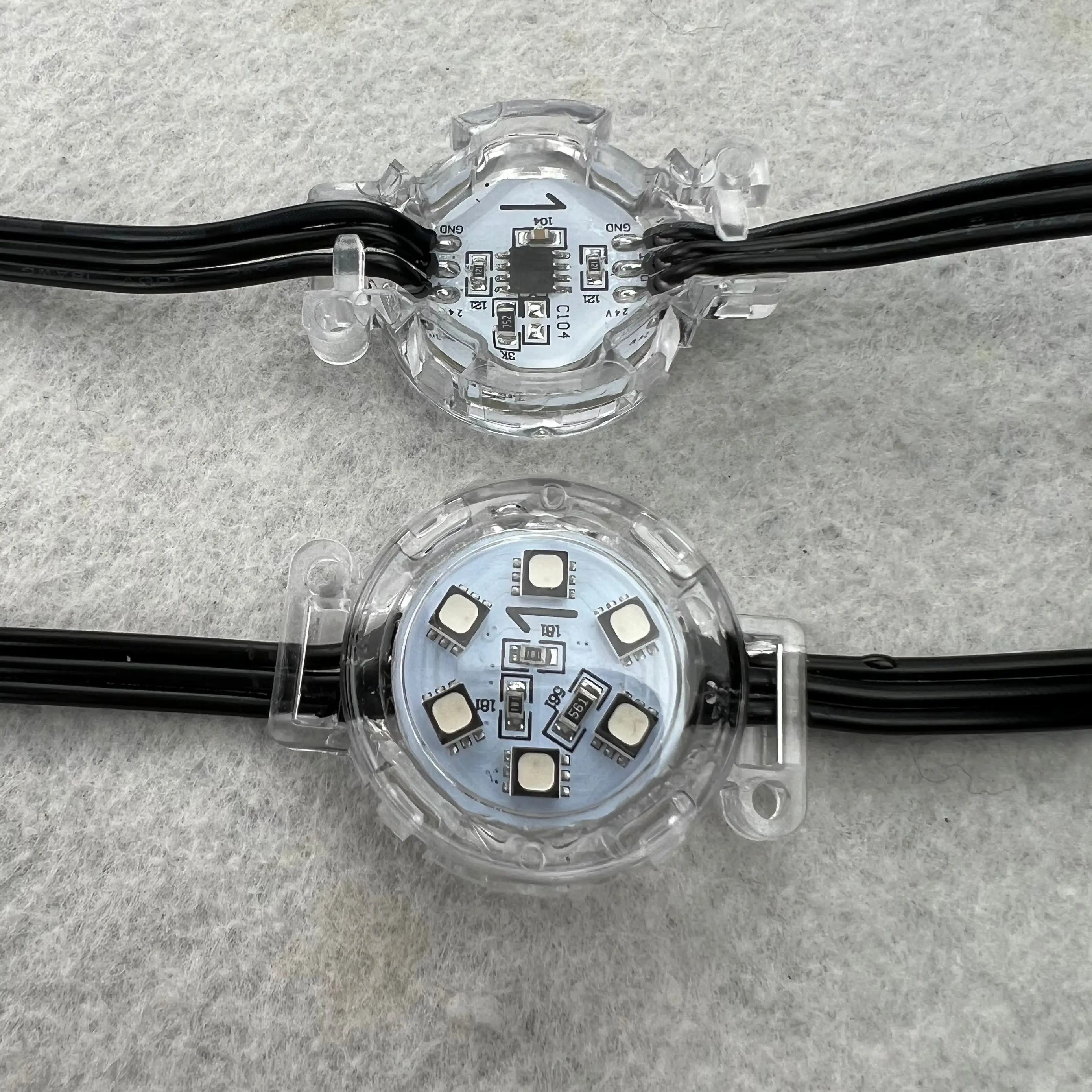 20 Pixels/String 30mm 24V WS2811 LED Addressable RGB Pixel Module IP68 Flat Clear Cover Black Wire 1.44W/Pixel,10cm/15cm/20cm