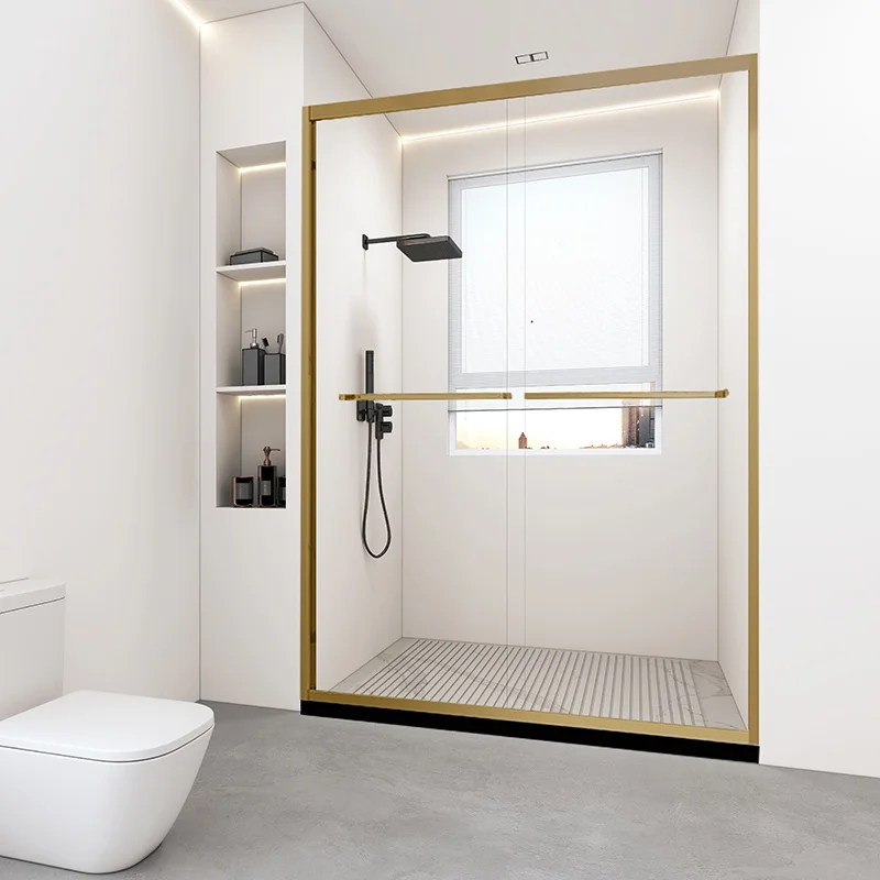 modern design New Product Tempered Glass with frame Stainless Steel Handle Sliding Shower Door