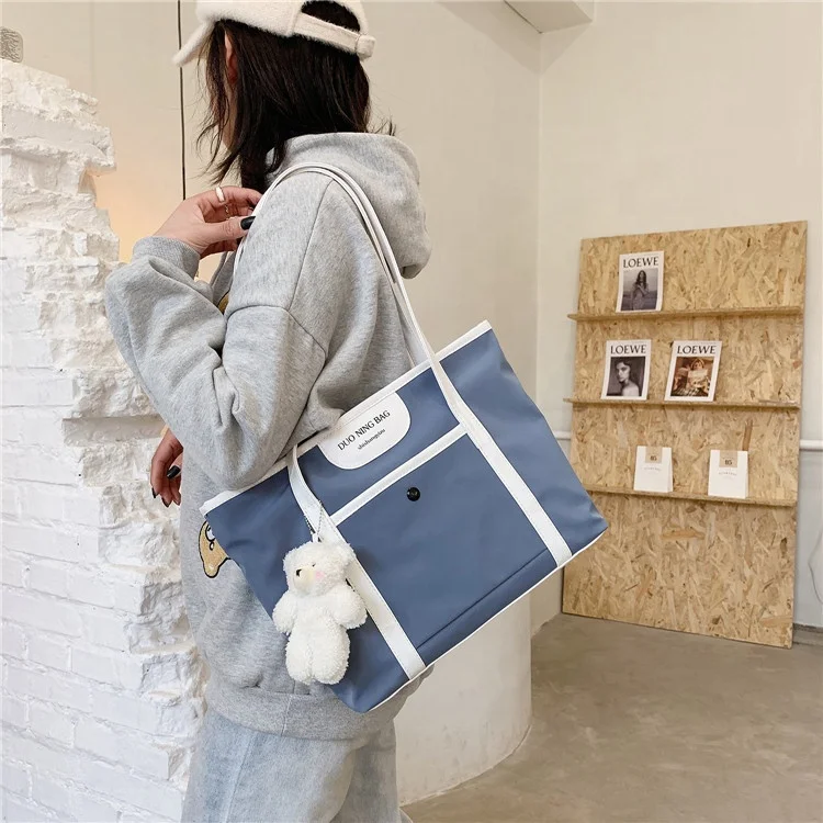 
Large Capacity Nylon Shoulder Bag Students School Class Portable Cloth Custom Tote Hand Canvas Bag 