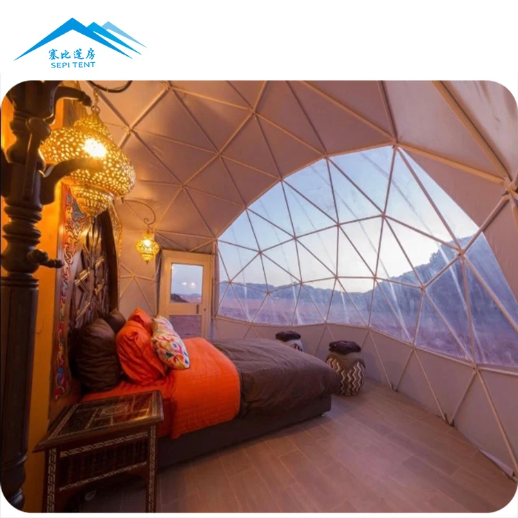 Custom White Round Soundproof Waterproof Outdoor Resort Luxury Camping Hotel Houses Hexagonal Glamping Geodesic Dome Ball Tent